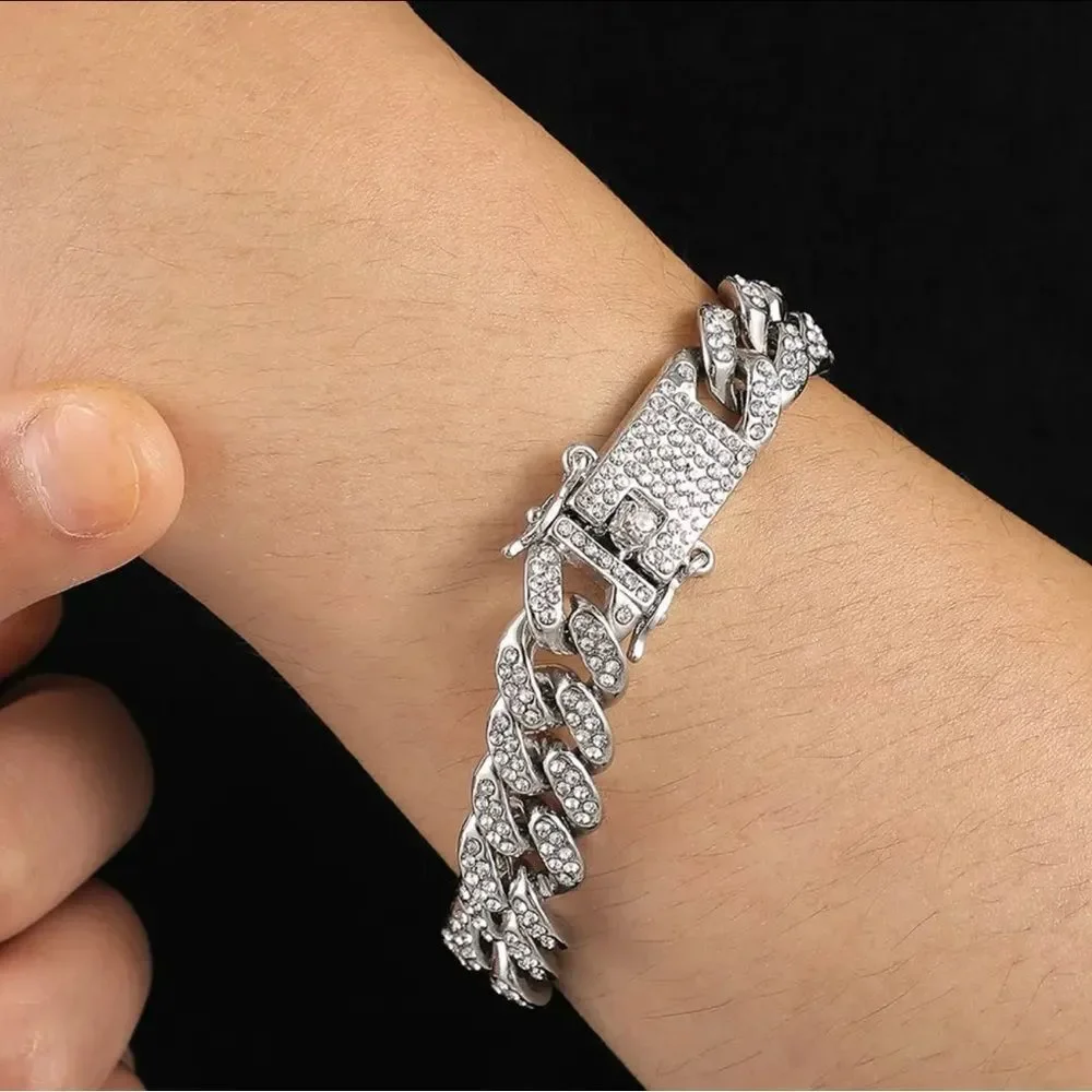Cuban Link Iced Out Bracelet Paved Miami Cuban Mens Bracelet 8”